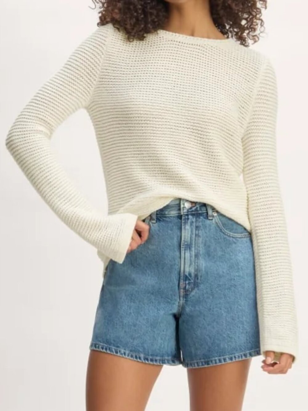 Everlane The Organic Cotton Open Stitch Crew Sweater White Bone Women's Size XS